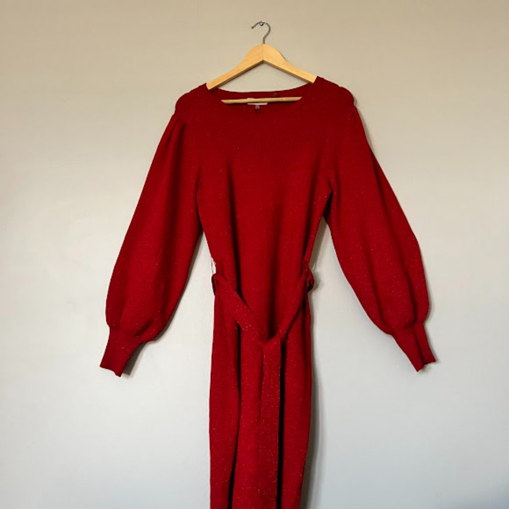 Metallic Tie-Waist Sweater Dress - Picture 4 of 6